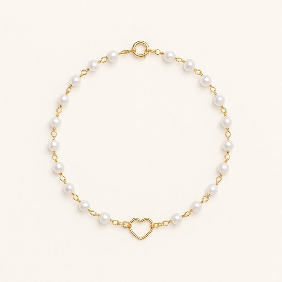 Anthropologie Jewelry - Gold Heart & Pearl Beaded Bracelet | Dainty Romantic Jewelry